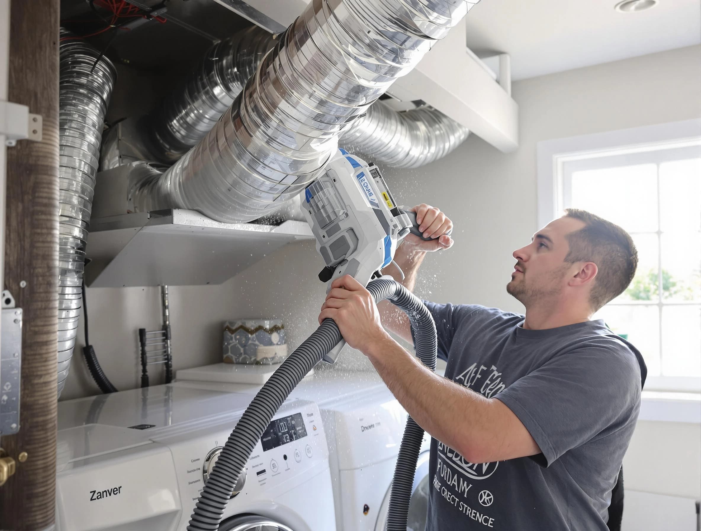Saugus Dryer Vent Cleaning specialist cleaning deep within a dryer vent duct system in Saugus
