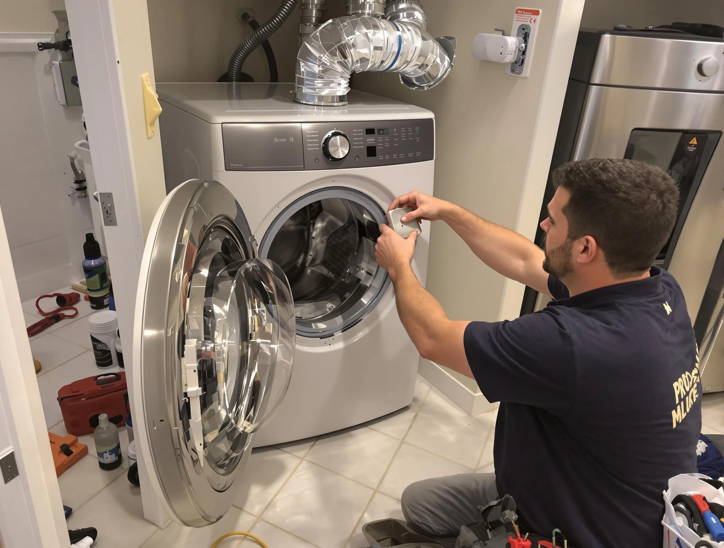 Saugus Dryer Vent Cleaning technician performing precise dryer vent hose installation in Saugus