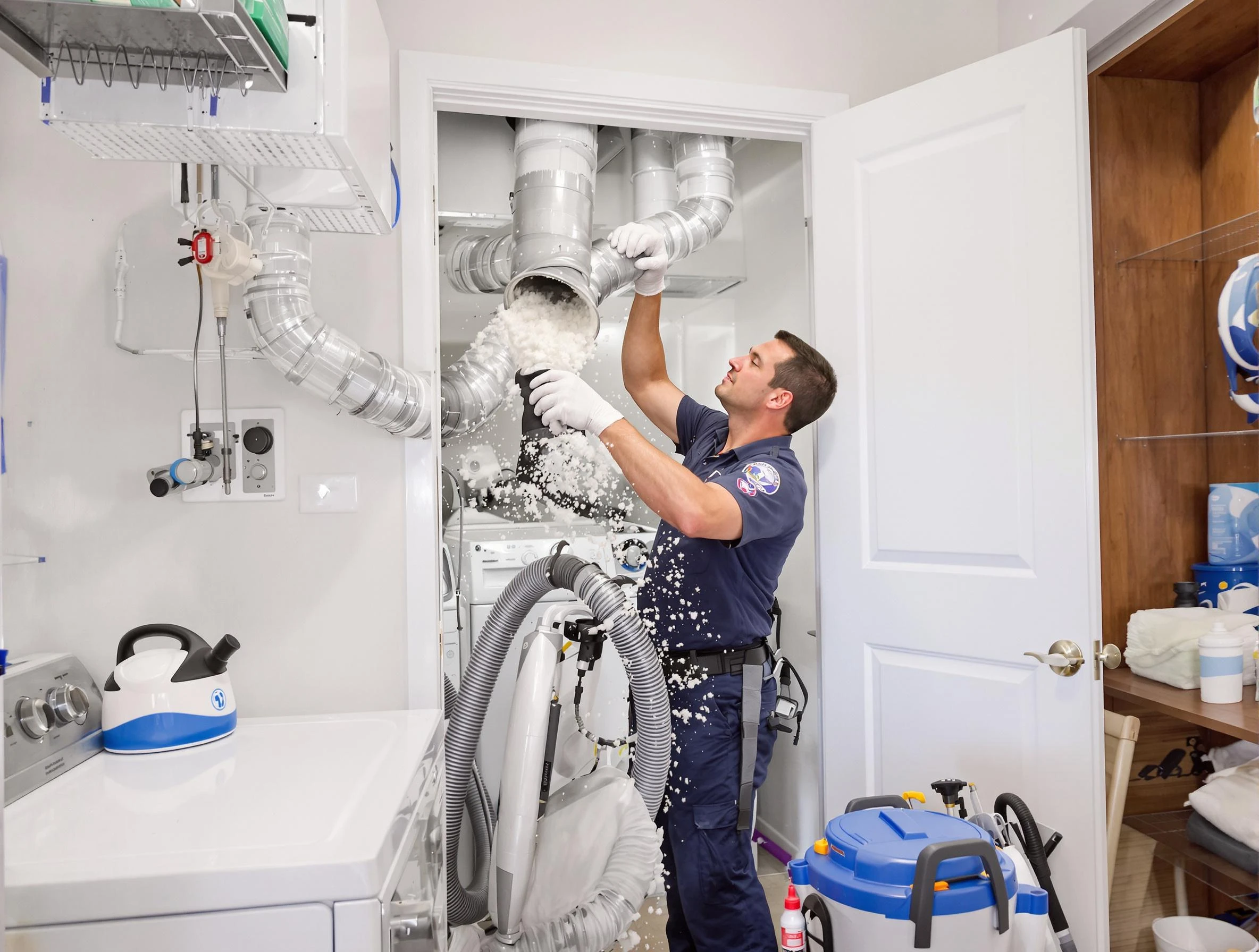 Saugus Dryer Vent Cleaning technician delivering thorough residential dryer vent cleaning service in Saugus